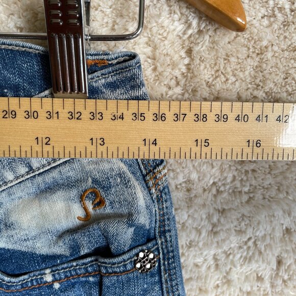 Bebina Jeans Womens 28x34 Acid Wash Splattered Distressed Low Rise Flare Festive - Picture 9 of 15